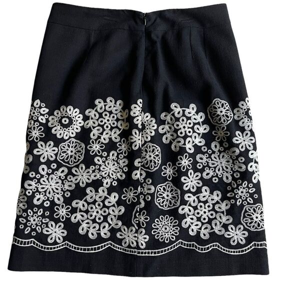 VTG Harold’s White Floral Embroidery Contrast Black Summer Cotton Tweed Skirt - Picture 5 of 15